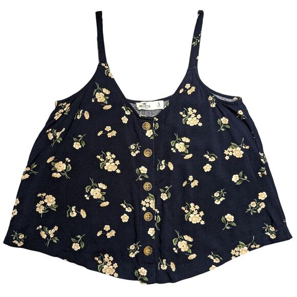 Hollister Tops - Hollister Tank‎ Women's Small Navy Floral Button Crop Flowy Boho EUC